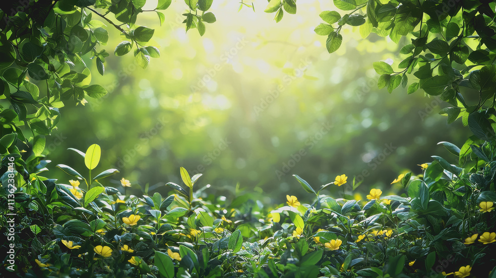 Inspiring Nature Scene: Lush Green Forest with Vibrant Yellow Flowers Captured in Perfect Lighting and Composition for Commercial Use and Marketing Purposes High-Quality Stock Photo Inspiring Nature Scene: Lush Green Forest with Vibrant Yellow Flowers Captured in Perfect Lighting and Composition for Commercial Use and Marketing Purposes High-Quality Stock Photo