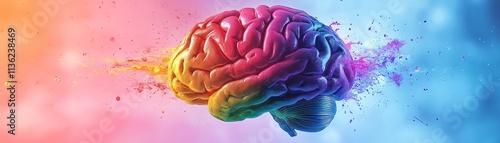 A vibrant and colorful illustration of a human brain with a creative splash of vivid colors, symbolizing imagination and intelligence photo