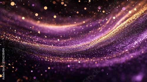 Purple and Gold Glitter Waves Abstract Background