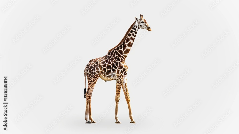 Obraz premium Full Body Giraffe Standing Gracefully Against Light Background