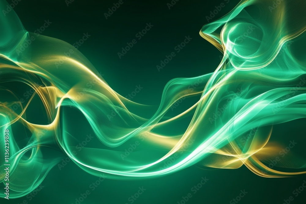 Obraz premium Abstract Green and Gold Swirling Energy Waves
