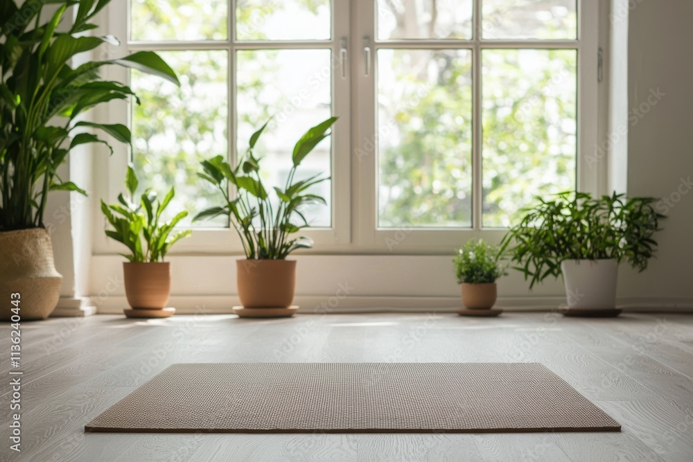 Bright and colorful yoga space surrounded by lush plants in a tranquil room inviting meditation and mindfulness practice serenity focused environment Bright and colorful yoga space surrounded by lush plants in a tranquil room inviting meditation and mindfulness practice serenity focused environment