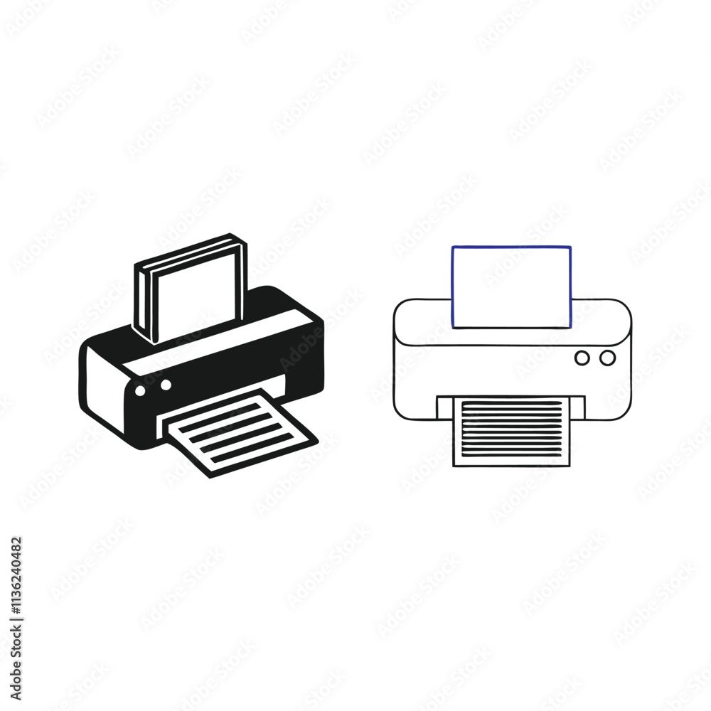 two black and white icons of a printer two black and white icons of a printer