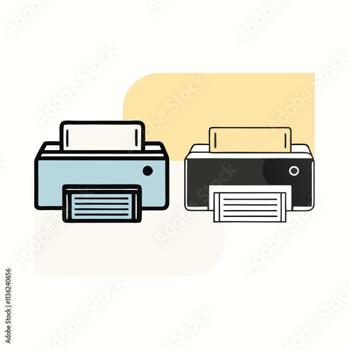 two black and white icons of a printer