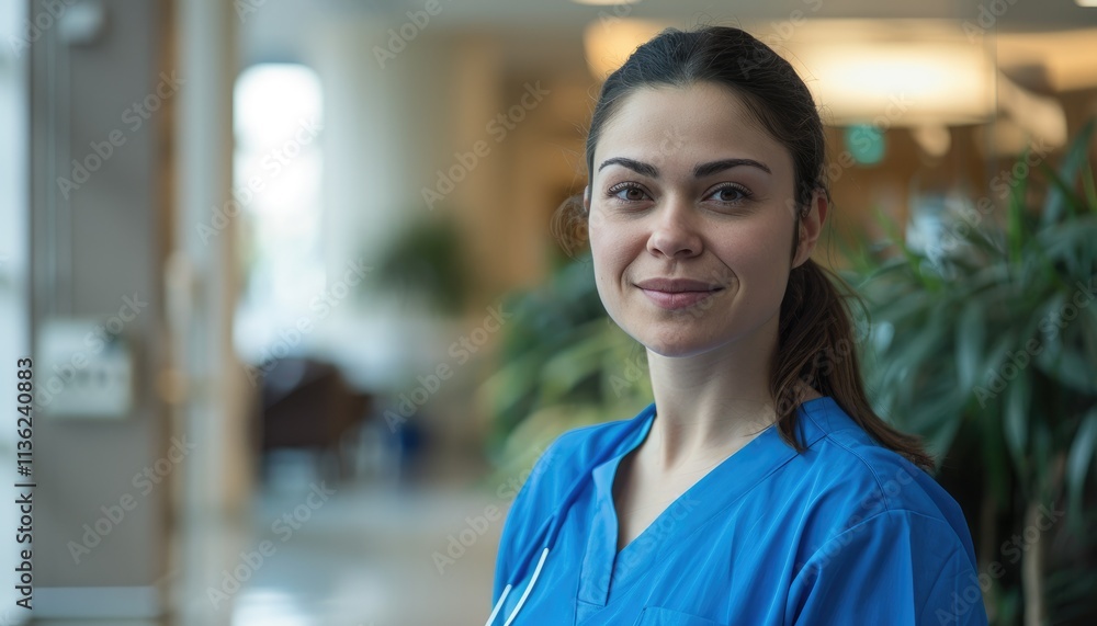 Young Female Healthcare Professional Smiling in Hospital Young Female Healthcare Professional Smiling in Hospital