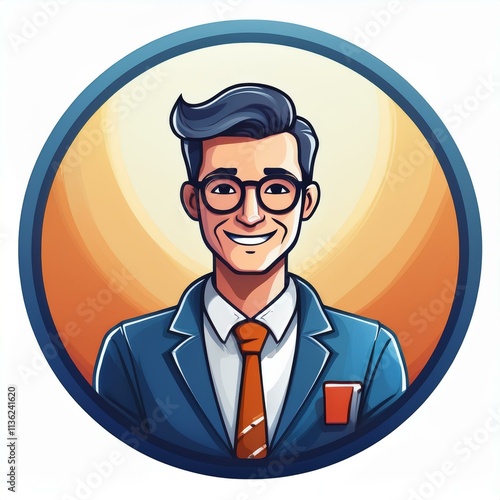 Happy man wearing suite uniform looking at camera and sunset behind him