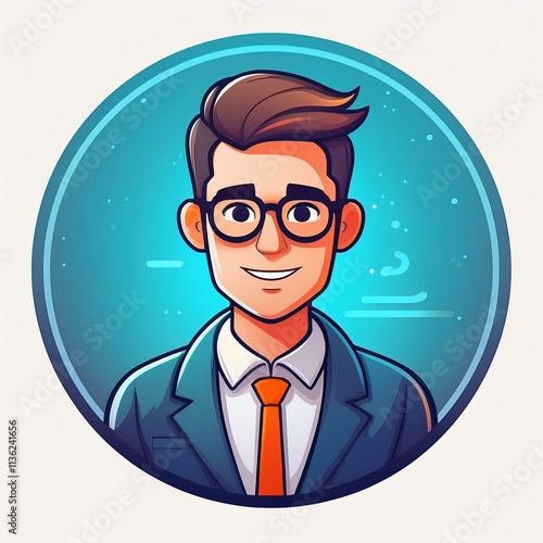 Employer guy in blue bubble wearing glasses and blue suite illustration art