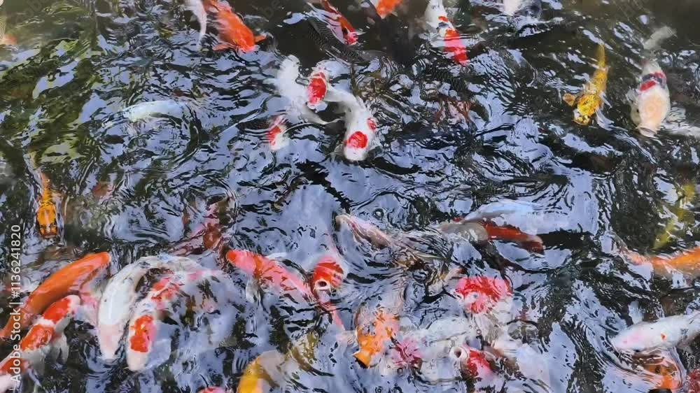 The colorful japanese Koi carp fish in the pond at the garden The colorful japanese Koi carp fish in the pond at the garden