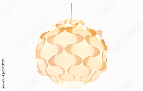 White paper lantern color golden yellow light hanging isolated on white background. Interior decoration accessories. Electrical equipment for lighting decorations for festivals.