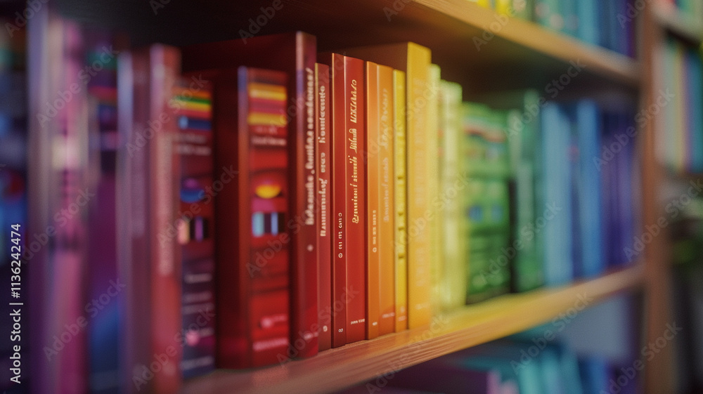 Naklejka premium LGBTQ+ Storybook Covers: A close-up of book covers featuring LGBTQ+ narratives, celebrating diversity and representation in literature.