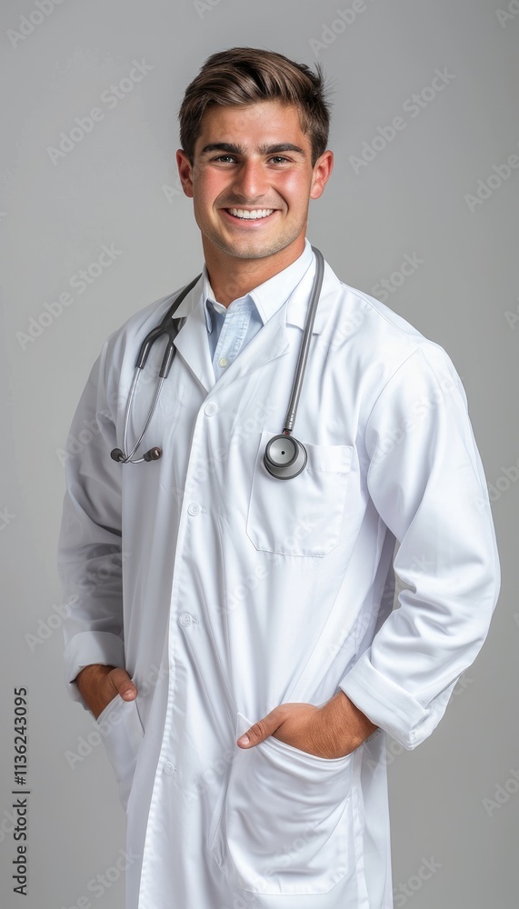 Young Male Doctor Smiling Wearing White Coat Young Male Doctor Smiling Wearing White Coat