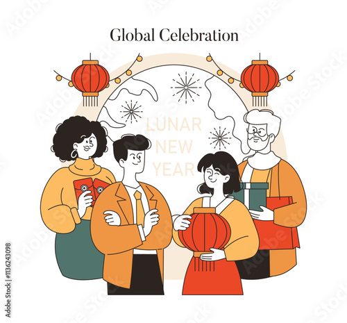 Lunar New Year. Flat Vector Illustration