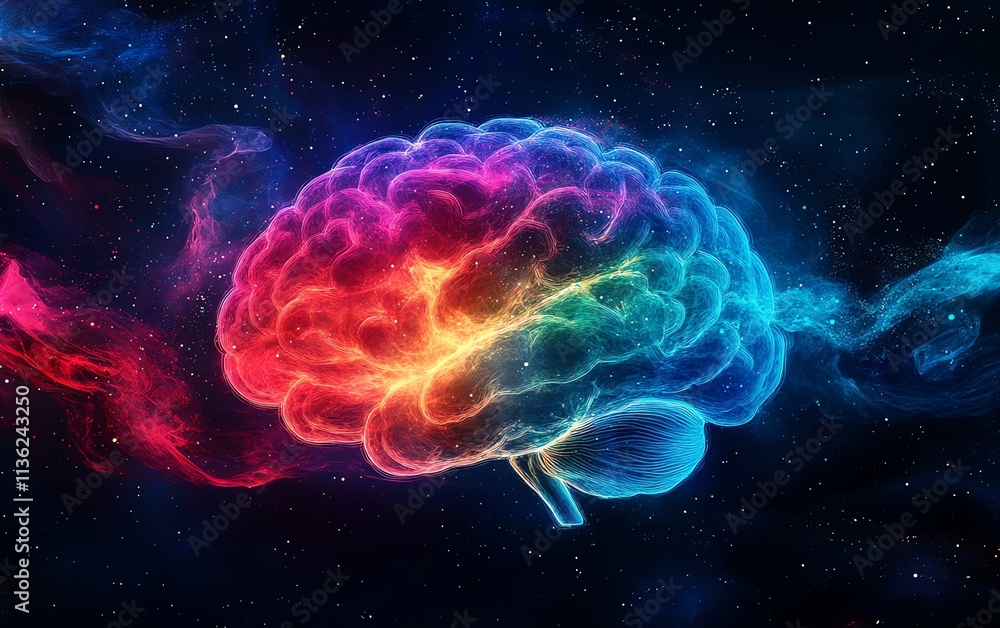 A creative and colorful human brain illustration, bursting with vibrant hues, symbolizing intelligence, creativity, and innovation A creative and colorful human brain illustration, bursting with vibrant hues, symbolizing intelligence, creativity, and innovation