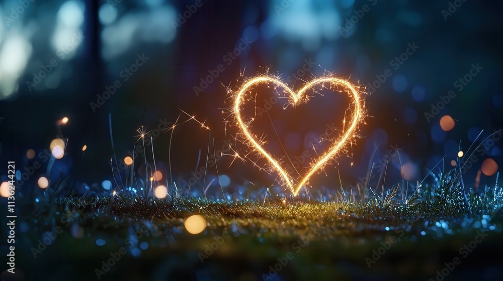 Fototapeta premium glowing heart symbol, drawn with sparkler