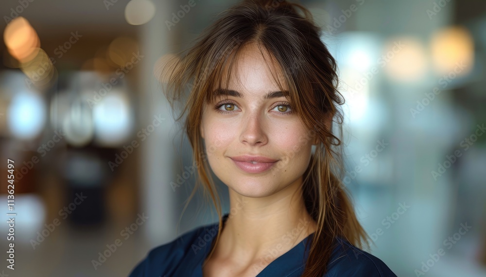 Young Woman with Brown Hair and Bangs Smiling Young Woman with Brown Hair and Bangs Smiling