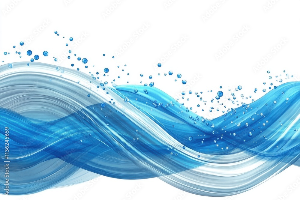 Fototapeta premium Abstract blue waves and bubbles - minimalistic fluid art design