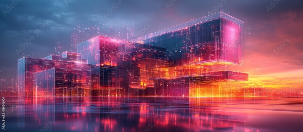 Fototapeta premium Futuristic Cityscape with Neon Lights