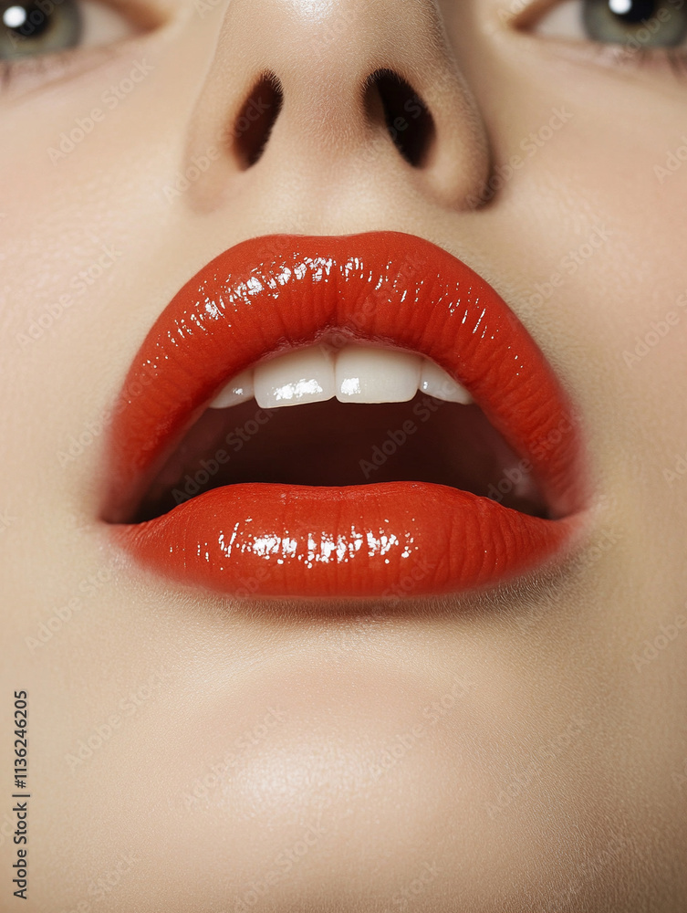Naklejka premium Perfectly painted lips in bold red color