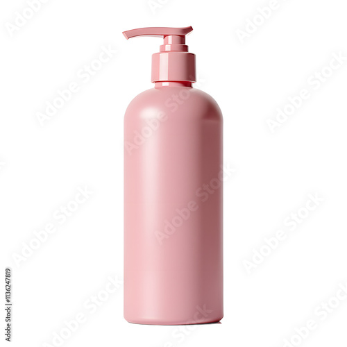 Front view of a light pink shampoo bottle with no labels isolated on a white transparent background.
