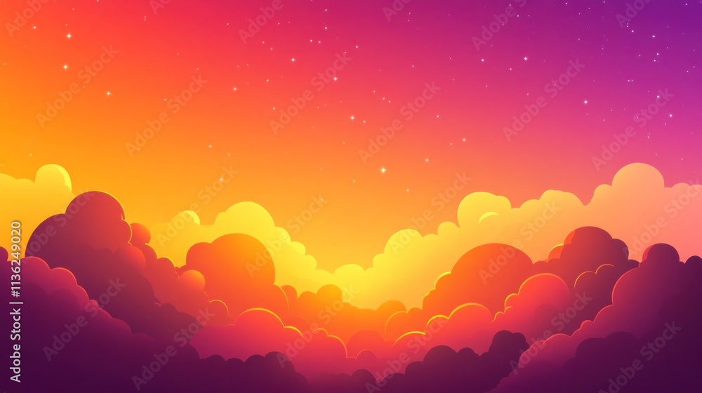 Dreamy Sunset Vibes Design a warm sunset-inspired background with gradient hues of orange, pink, and purple, featuring subtle silhouettes of clouds and faint glowing stars Dreamy Sunset Vibes Design a warm sunset-inspired background with gradient hues of orange, pink, and purple, featuring subtle silhouettes of clouds and faint glowing stars
