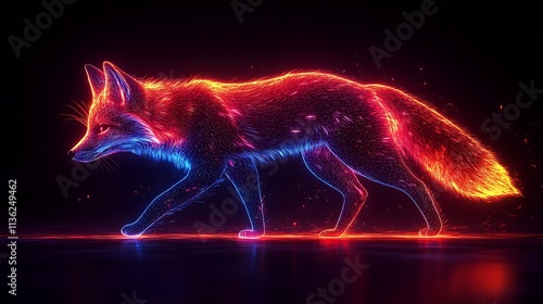 Glowing neon outline of a fox running against a sleek vibrant gradient background in modern style photo