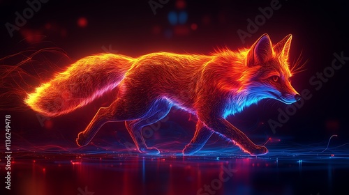 Glowing neon outline of a fox running against a sleek vibrant gradient background in modern style photo