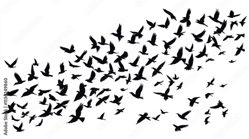 Naklejka premium A Flock of Birds in Flight: A Silhouette of Freedom and Unity