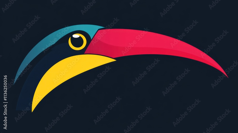 Fototapeta premium Stylized toucan head profile, vibrant colors, dark background.