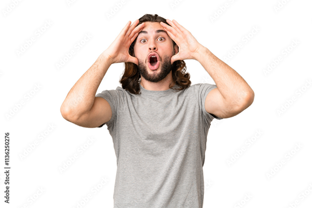 Young handsome man over isolated chroma key background with surprise expression Young handsome man over isolated chroma key background with surprise expression