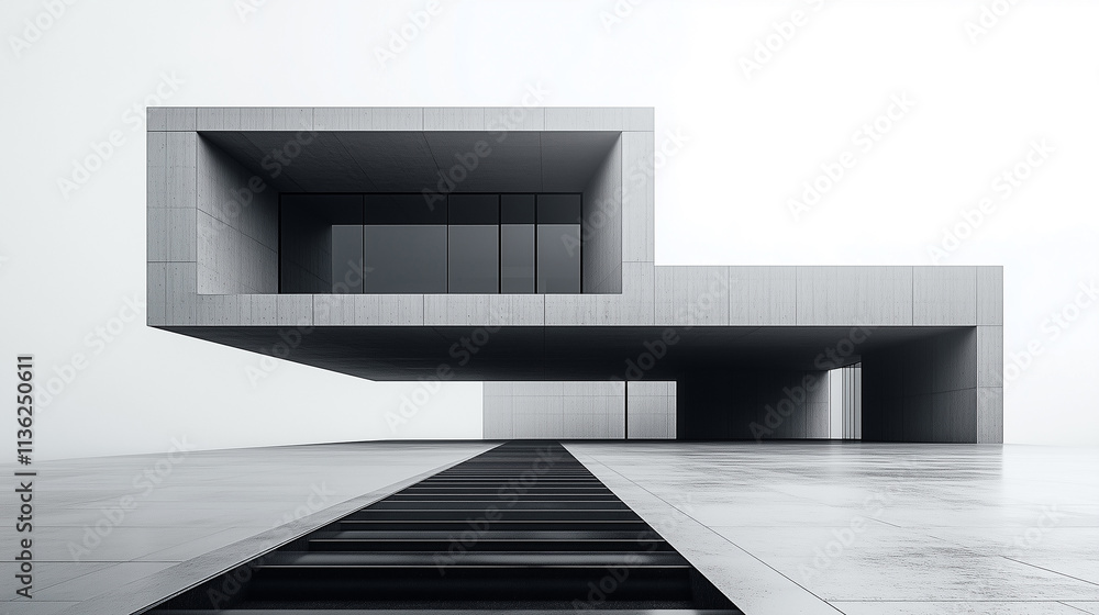 Modern architectural structure with clean lines and monochrome design in an urban setting Modern architectural structure with clean lines and monochrome design in an urban setting