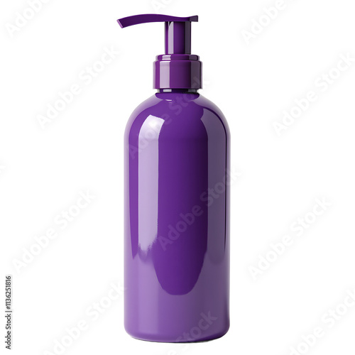 Front view of a purple shampoo bottle with no labels isolated on a white transparent background.