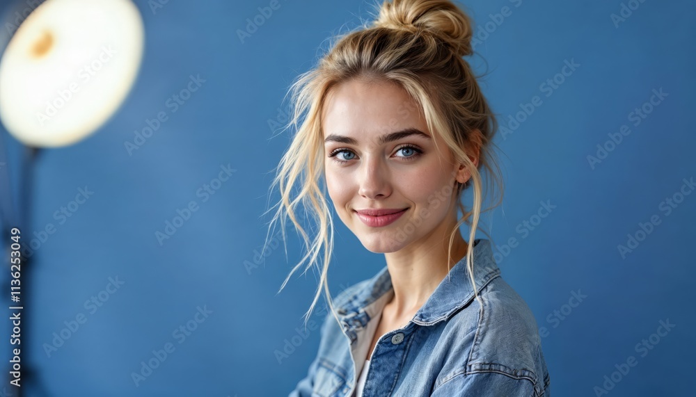 Portrait of a Smiling Young Woman in Casual Denim Studio Setting Professional Photography Soft Lighting Natural Expression Portrait of a Smiling Young Woman in Casual Denim Studio Setting Professional Photography Soft Lighting Natural Expression