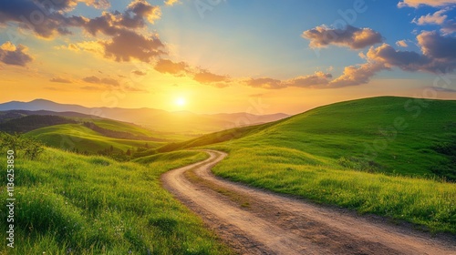 Sunset Over Rolling Hills: A Serene Countryside Vista