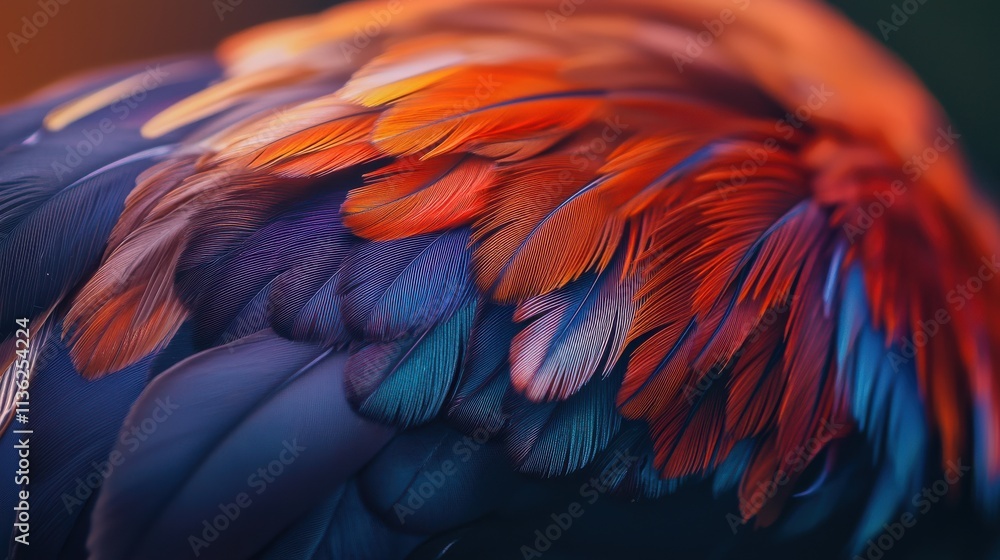 Fototapeta premium Colorful Feathers of a Tropical Bird Close-Up