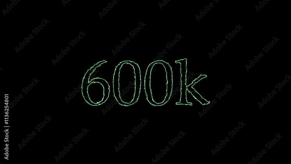 Fiery 600k Text Effect with Glowing Orange Flames on Black Background Fiery 600k Text Effect with Glowing Orange Flames on Black Background