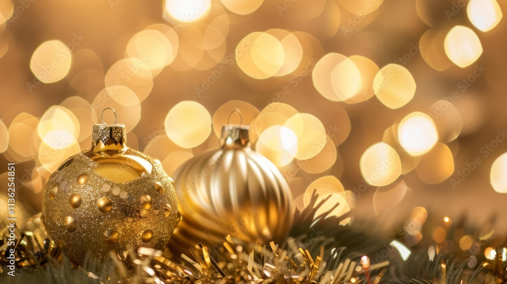 Christmas card on a gold background, Generative AI,