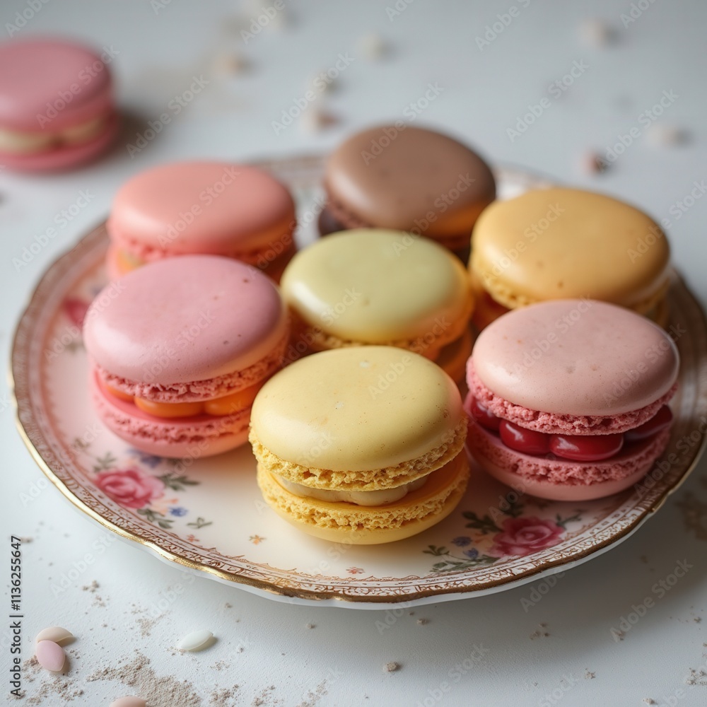 Fototapeta premium Pastel French Macarons on Elegant Plate