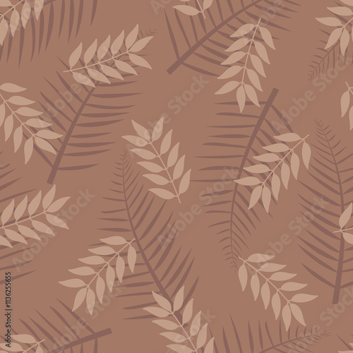 Floral Seamless Pattern. Allover Tropical Foliage Surface Design of Monochromatic Areca Palm Leaves