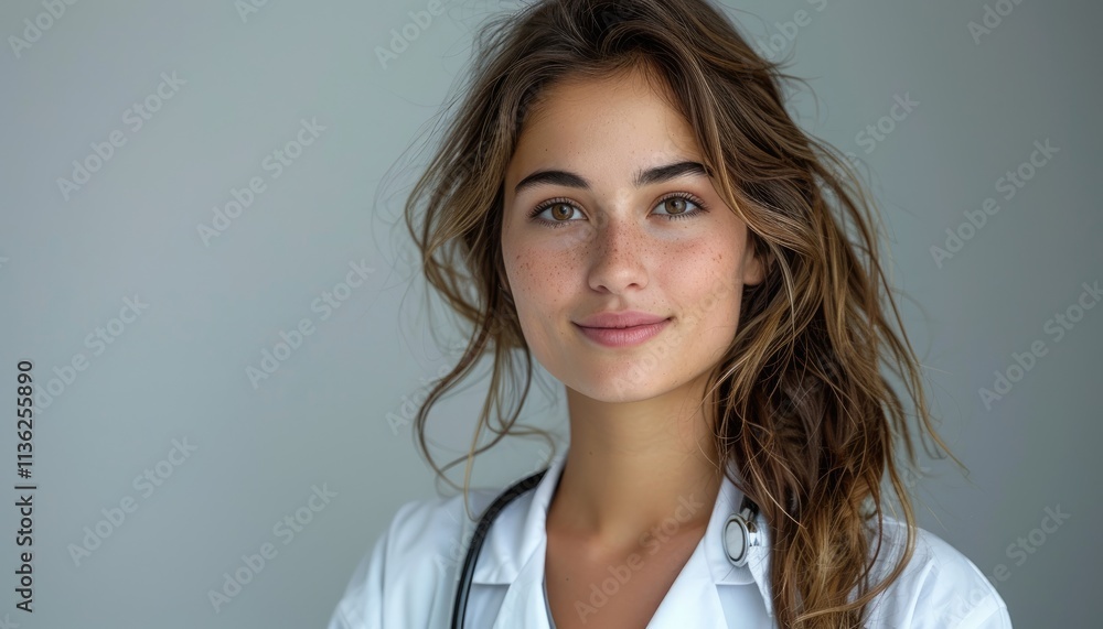 Young Female Doctor Portrait Wearing White Coat Young Female Doctor Portrait Wearing White Coat