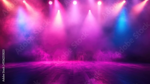 Stage light background with spotlight illuminated stage. Ballet performances or contemporary dance stage. Stage with cool and calm colors backdrop decoration. Theater background.