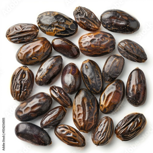 Wallpaper Mural Close up of jatropha curcas seeds showcasing their unique patterns and textures, arranged on a clean white backdrop Torontodigital.ca