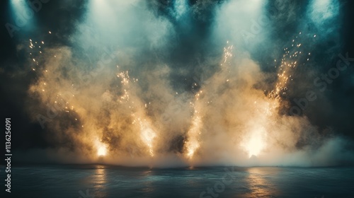 stage opening background with light effects and smoke