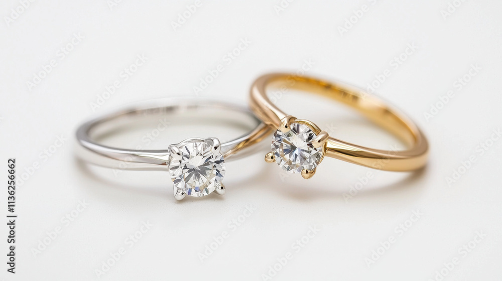 Elegant diamond rings in white gold and yellow gold settings, showcasing their brilliance and craftsmanship. Perfect for engagements or special occasions Elegant diamond rings in white gold and yellow gold settings, showcasing their brilliance and craftsmanship. Perfect for engagements or special occasions