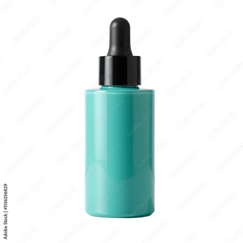 Front view of a teal foundation bottle with no labels isolated on a white transparent background. Front view of a teal foundation bottle with no labels isolated on a white transparent background.