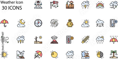 Set of Weather icons. Line art style icons bundle. vector illustration