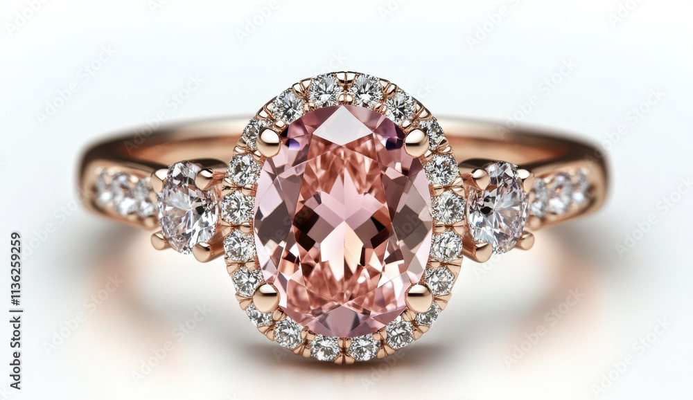stunning rose gold ring featuring oval shaped morganite center stone, surrounded by sparkling diamonds, perfect for special occasions or as engagement ring stunning rose gold ring featuring oval shaped morganite center stone, surrounded by sparkling diamonds, perfect for special occasions or as engagement ring