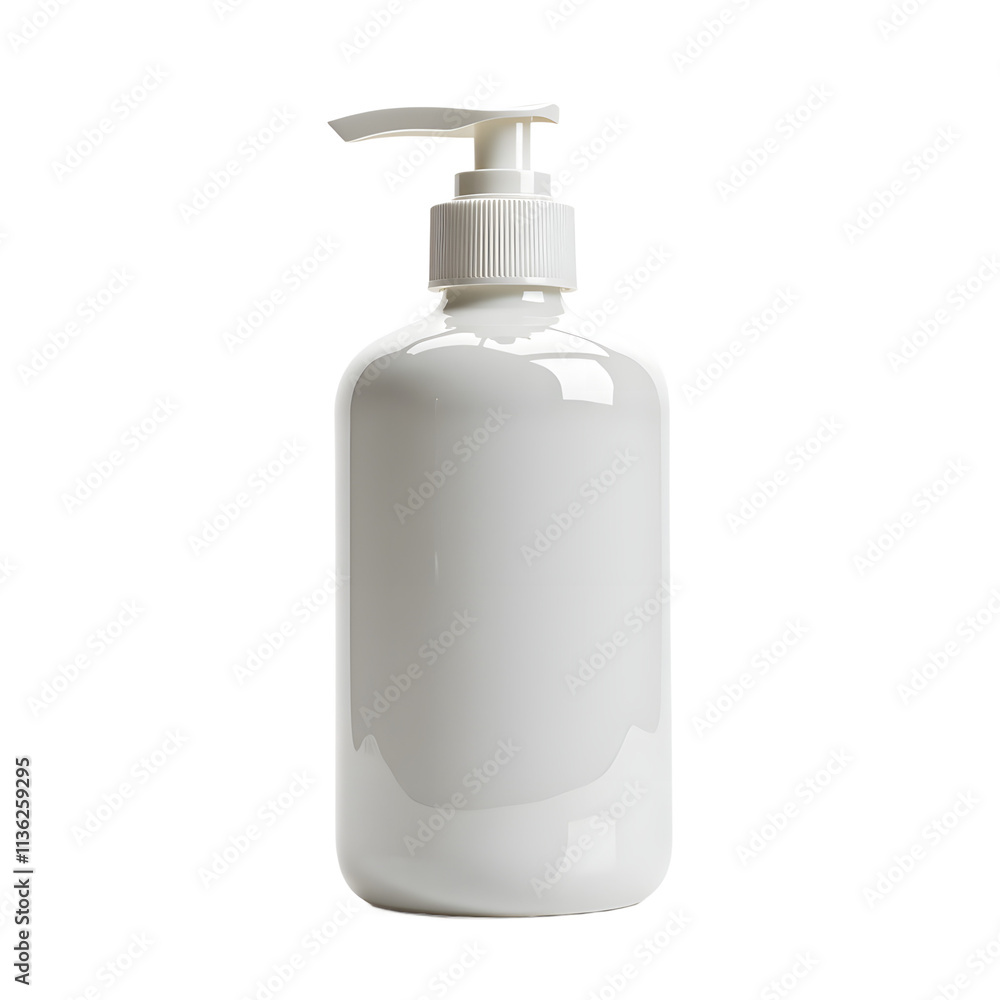 Front view of a white opaque body lotion bottle with no labels isolated on a white transparent background. Front view of a white opaque body lotion bottle with no labels isolated on a white transparent background.