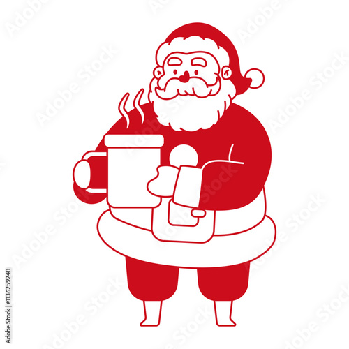 Santa Claus with coffee mug vector red icon isolated on a white background.