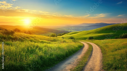 Sunset Country Road, Rolling Hills, Golden Hour