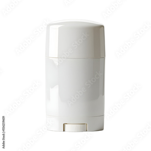Front view of a white opaque deodorant stick with no labels isolated on a white transparent background.